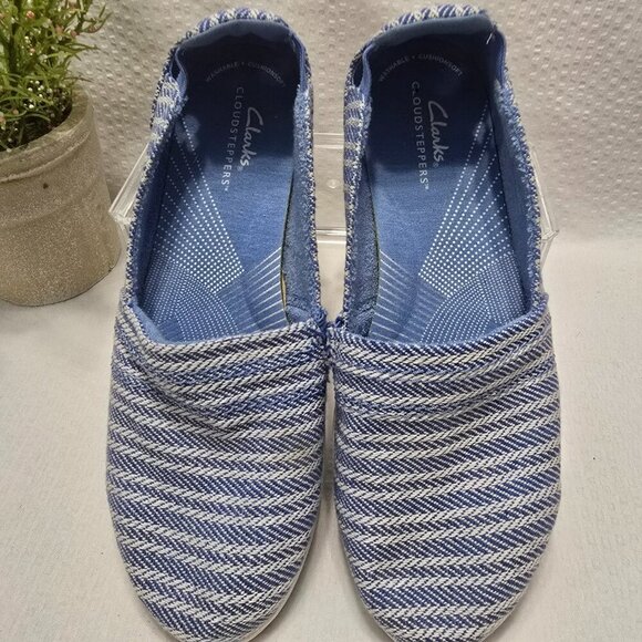 CLOUDSTEPPERS CLARKS BREEZE STEP II DENIM BLUE WHITE STRIPE WOMENS SIZE 6 EUC - Picture 7 of 8